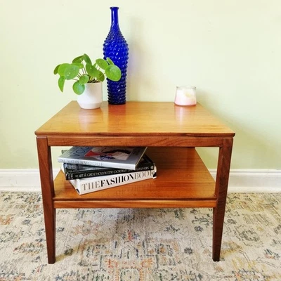 Mid Century Danish Teak Coffee Table W/ Bookshelf Scandi Style Vintage 60's  - Image 1 of 4