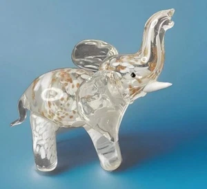 Vintage Elefant mundgeblasen Glas weiß gold Flecken Wirbel Kunst weiße Stoßzähne - Bild 1 von 15