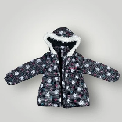 Marilyn Monroe Girls Size 4 Black Puffer Winter Coat Faux Fur Hood - Image 1 of 4