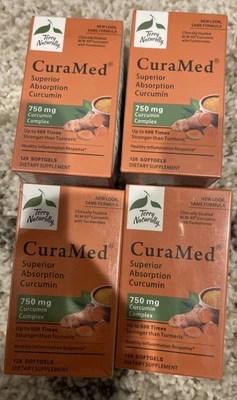 Lote de 3 CuraMed 750 mg complexo de curcumina 120 cápsulas gelatinosas 360 no total! - Imagem 1 de 2