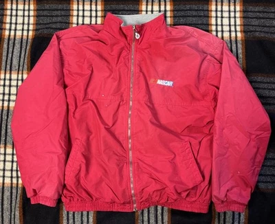 VTG NASCAR Racing Jacket Sz Large Full Zip 90s Red Faded Distressed Fleece Lined - Image 1 of 4