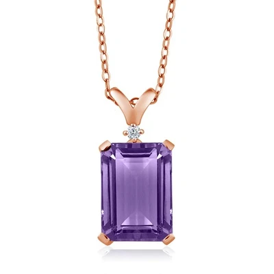 Colgante de plata enchapado en oro rosa de 18 quilates con cadena con diamante amatista de 6,27 quilates Foto 1 de 4