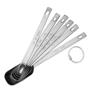 Set Of 6 Stainless Steel Measuring Spoons with Leveler for Baking and Cooking - Picture 1 of 8