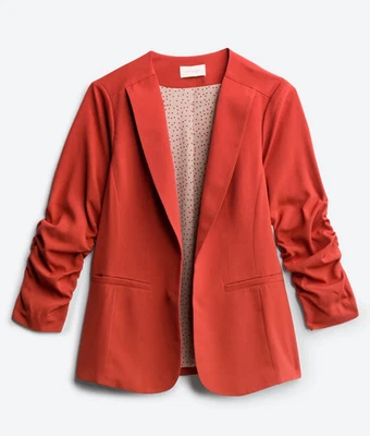 SKIES ARE BLUE Raja Collarless Open Blazer in Orange 21406 Size XL Rouched - Image 1 of 4