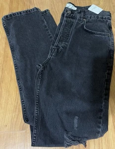 We The Free High Rise Straight Leg Button Fly Jeans Distressed 27 Washed Black - Picture 1 of 16