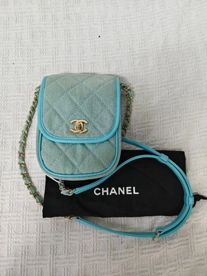 Chanel 21 Series Light Blue Canvas Messenger Mini Crossbody Bag - Image 1 of 4