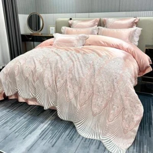 Bedding Set 6pcs Quilt Cover Flat Sheet Pillowcases Silk Cotton Embroidered Set - Picture 1 of 20