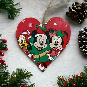 Mickey & Minnie Mouse Handmade Decoupaged Christmas hanging Heart Plaque Gift - Picture 1 of 1