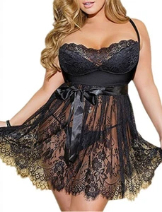 Sexy plus size 8-26 ladies lace lingerie nightwear sheer bow sleepwear G-string - Picture 1 of 15