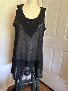 New Directions Curvy Tunic Top Sleeveless Black Lace Sheer Embroidered Sz L NEW - Picture 1 of 6