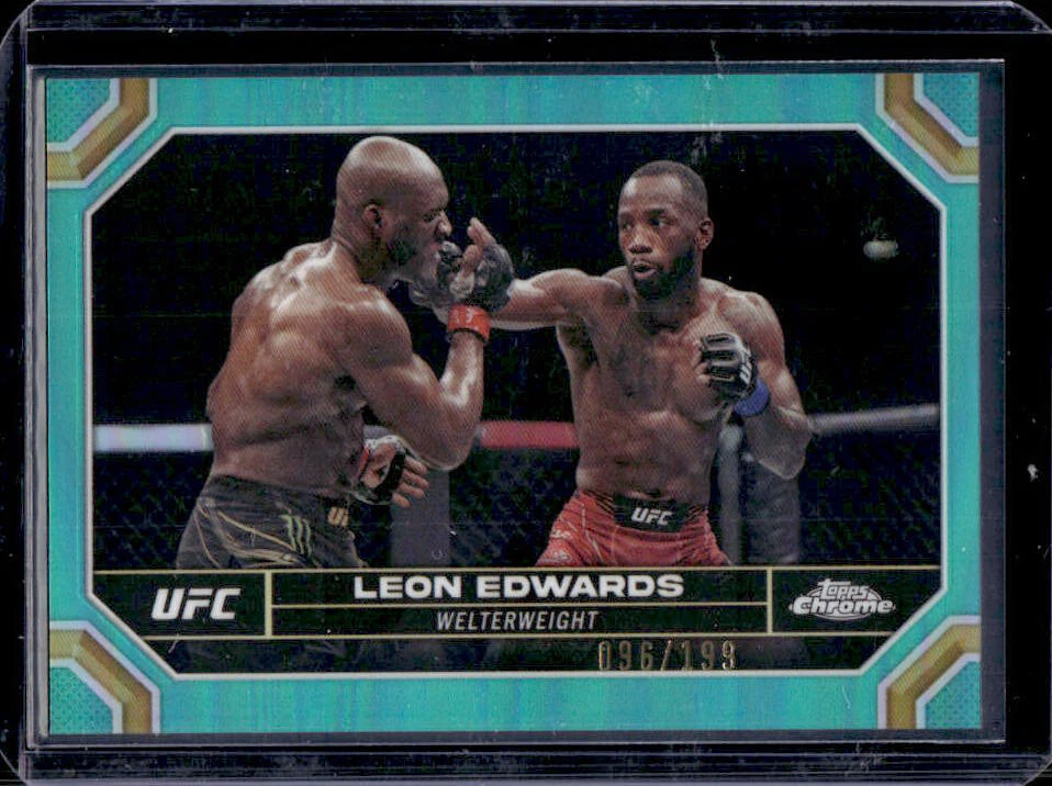 2024 Topps Chrome UFC Leon Edwards Aqua Refractor #96/199