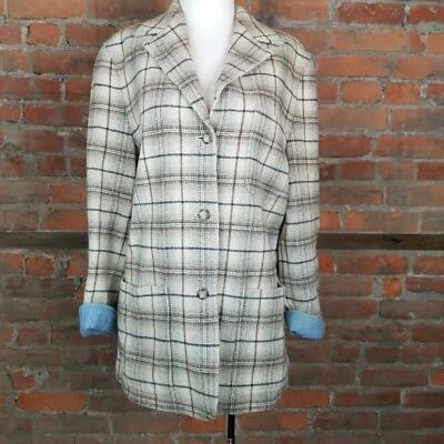 Blazer Armani Jeans Mujer Marfil con Gris Marrón Ventana Cuadros Lana Talla L Foto 1 de 4