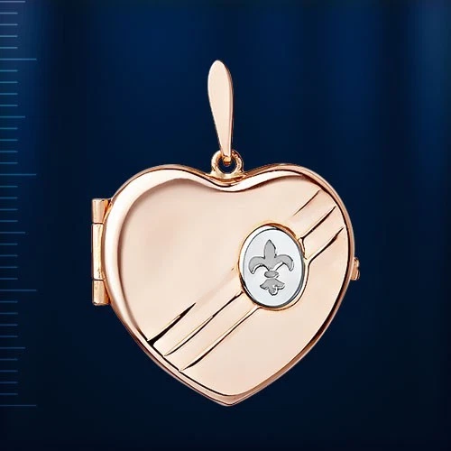 585 Rotgold 14kt Medaillon Anhänger Herz. FLEUR DE LIS. Herzmedaillon für Foto - Bild 1 von 3