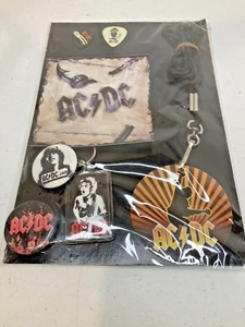 AC/DC 80s Button Pins Keychain Guitar Picks Hang Tag Picture Fan Club 7 Items - Picture 1 of 9