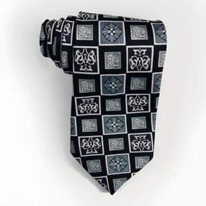 Emilio Casucci italienische Seidenkrawatte Herren grau schwarz weiß Blockdruck Designer - Bild 1 von 7