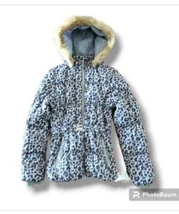 nwt H&M Leopard Cheetah Pink/gray Print Puffer Removeable Hood Jacket Size 14 - Picture 1 of 6