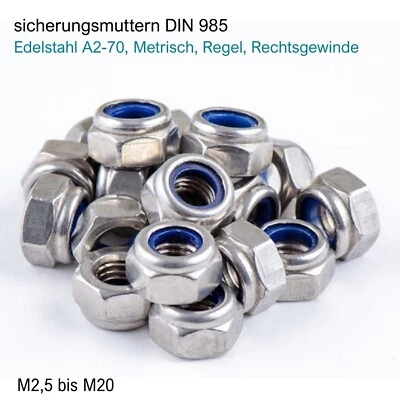 Stopmuttern Edelstahl M2,5 M20 Sicherungsmutter Selbstsichernde Muttern DIN 985 - Bild 1 von 3