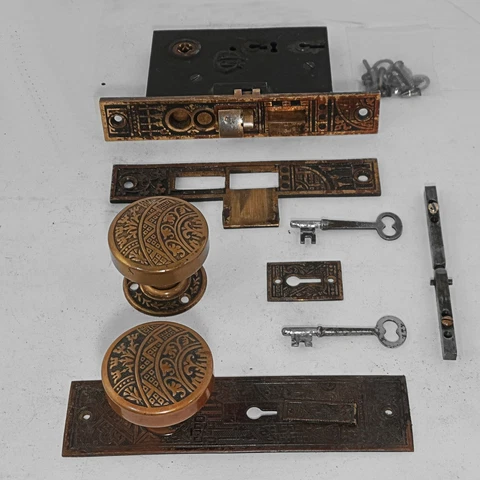 RESTORED! Antique 1883 P. & F. CORBIN Ceylon Front Door Lockset Lock Set Knob Cover
