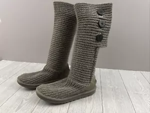 UGG Women’s 8 Classic Cardy Knit Convertible fold Button Gray Greige - Picture 1 of 16