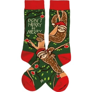 Calcetines novedosos Christmas Sloth Don't Hurry Be Merry - Imagen 1 de 4