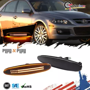 Smoked Lens Amber LED Side Marker Lights Turn Signal Lamps For 2003-2008 Mazda 6 - Picture 1 of 11