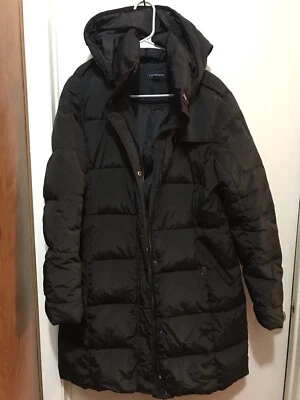 Abrigo largo relleno de plumón Lands' End con capucha (desmontable) negro talla M (10-12) RN #62830 Foto 1 de 4