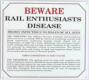 Railway Enthusiasts Disease enamelled steel wall sign 180mm x 160mm REDUCED!! - Picture 1 of 1