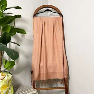 Sciarpa avvolgente con frange rosa corallo 100% cashmere Pashmina NUOVA - Foto 1 di 5