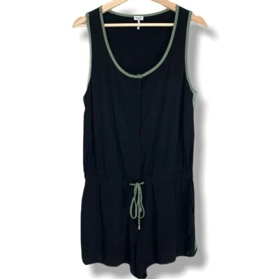 Splendid Black Side Stripe 100% Rayon Tank Romper Size Large - Image 1 of 4