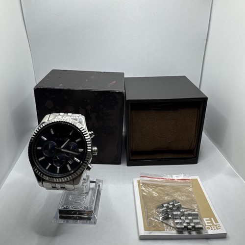 OROLOGIO DA POLSO UOMO MICHAEL KORS MK8280 CINTURINO ARGENTO QUADRANTE BLU CASSA ARGENTO