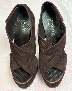$600-NUEVOS Pedro García-Mujer-Crossover Cuero Marrón Plateado Zapatos de Cuña.Talla-7. - Imagen 1 de 14