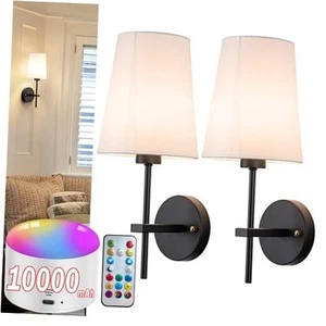 Battery Operated Wall Sconce Set of 2, Wireless Dimmable Battery Powered Black - Picture 1 of 8