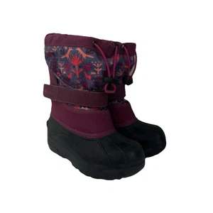 Columbia Girls Powderbug Plus II Waterproof Snow Boots Plum Print Size 13 - Picture 1 of 8