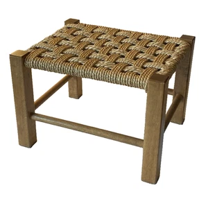 Vintage Rush Seat Stool Footstool Rattan Woven Rope Rustic Country - Picture 1 of 10