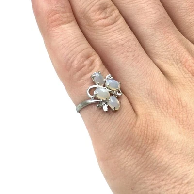 Anello in argento sterling 925 0,80 ct opale dichiarazione a grappolo... - Immagine 1 di 4