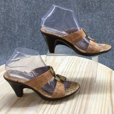 Croft & Barrow Sandals Womens 8M Sammy Slide Gold Cork Cone Heel Open Toe 158456 - Image 1 of 4