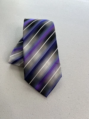 John Ashford Purple, Gray Striped Pattern Handmade Designer Tie - Image 1 of 4