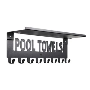 Pool Towel Racks with Shelf Outdoor Pool Decor Wall Mount Towel Hooks Towel3701 - Picture 1 of 7