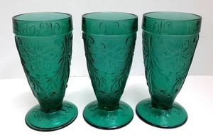 VTG Tiara Sandwich Indiana Glass Tumbler Spruce Green Footed 6.25" T SET of 3 - Picture 1 of 5