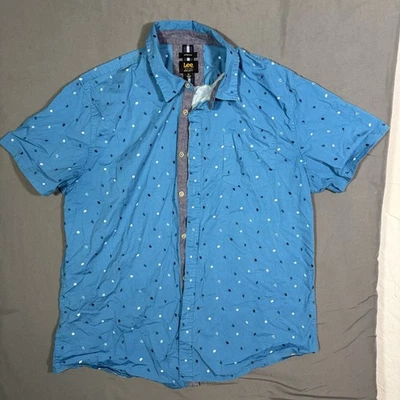 Lee Shirt Mens XL Blue Regular Fit Stretch Button Up Short Sleeve Casual Ocean - Image 1 of 4