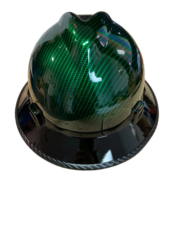 Sombrero duro de ala completa HydroDipped MSA GreenKandy fibra de carbono con borde negro con borde Foto 1 de 4