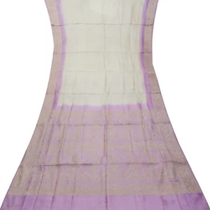 Namaste Vintage cremefarbene Sari 100 % reine Seide gewebt indischer Sari 5 Jahre Handarbeit Stoff - Bild 1 von 6