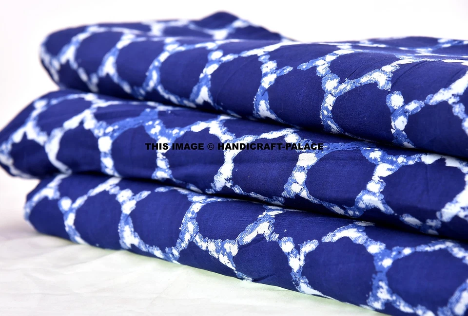 5 Yard Natural Indigo Blue Dyed Handmade Fabric Cotton Dabu Tie Dye Print Fabric - Image 1 of 4
