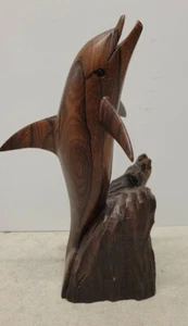 Dolphin sculpture carved wood Ignatius Peyrefitte Belize City  large 16 inch  - Picture 1 of 12