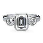 BERRICLE Sterling Silver 3-Stone Step Emerald Cut CZ Engagement Promise Ring