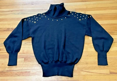 Suéter de esquí vintage Meister para mujer negro M tejido ajustado tachonado cuello alto lana Foto 1 de 4