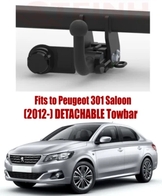 DETACHABLE Tow Bar For PEUGEOT 301 Saloon (2012-) & 13 Pin Bypass Relay Kit C046 - Image 1 of 4