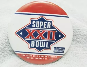 Superbowl XXII Button Pinback Denver Broncos Washington Redskins 1988 Official - Picture 1 of 2