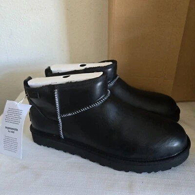 NEW MENS SIZE 11 BLACK UGG CLASSIC ULTRA MINI LEATHER REGEN BOOTS 1158191 - Image 1 of 4