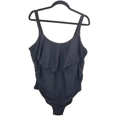 Traje de baño Ava Viv negro de una pieza traje de baño para mujer talla grande 20 troquelado con volantes Foto 1 de 4